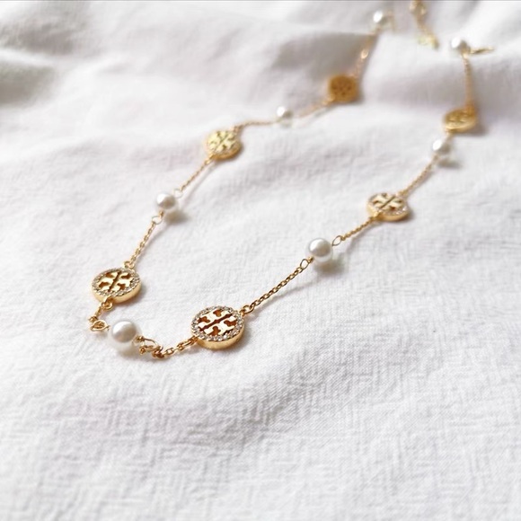 Tory Burch Multi-use Kira Gold Gemstone Pearl-Chain Necklace - Picture 5 of 15